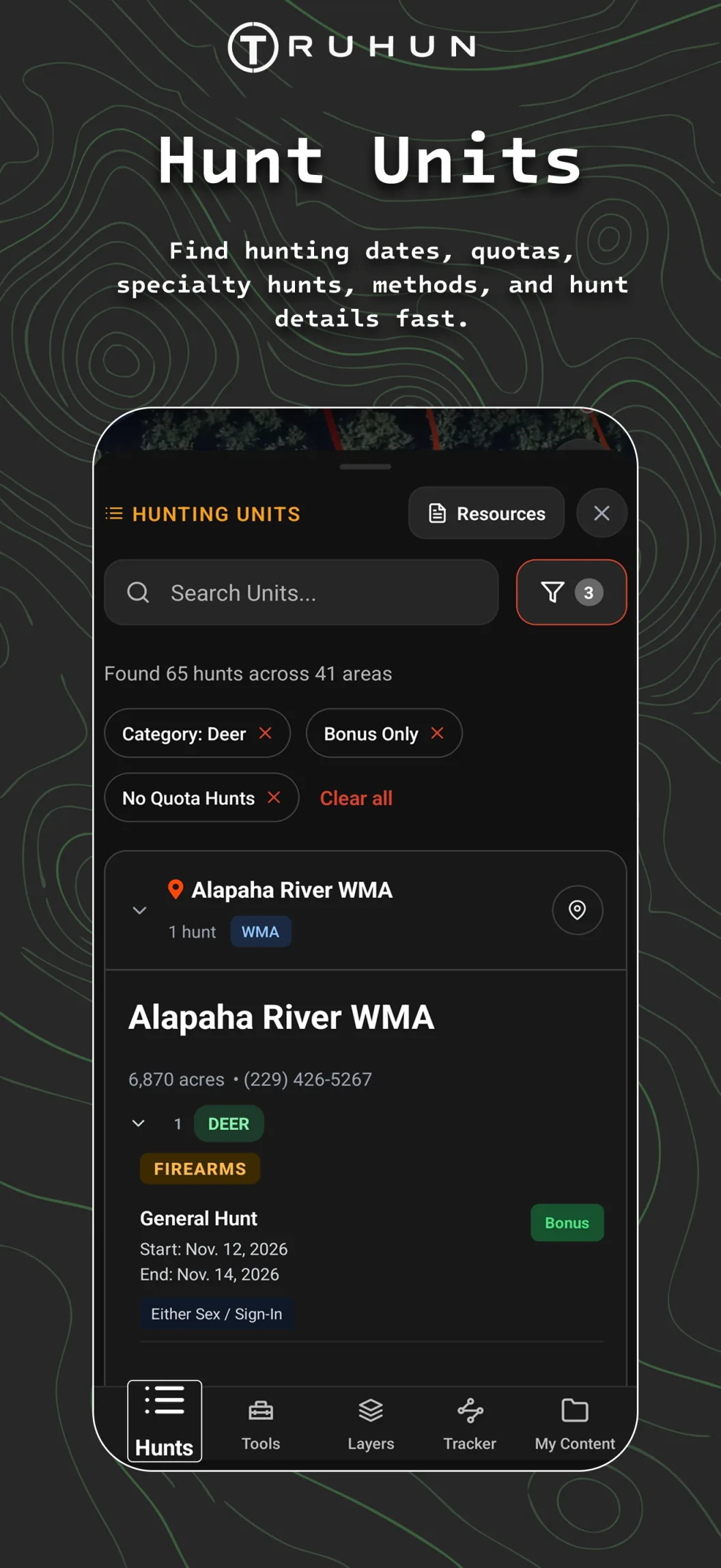Hunt unit boundaries in TruHunt